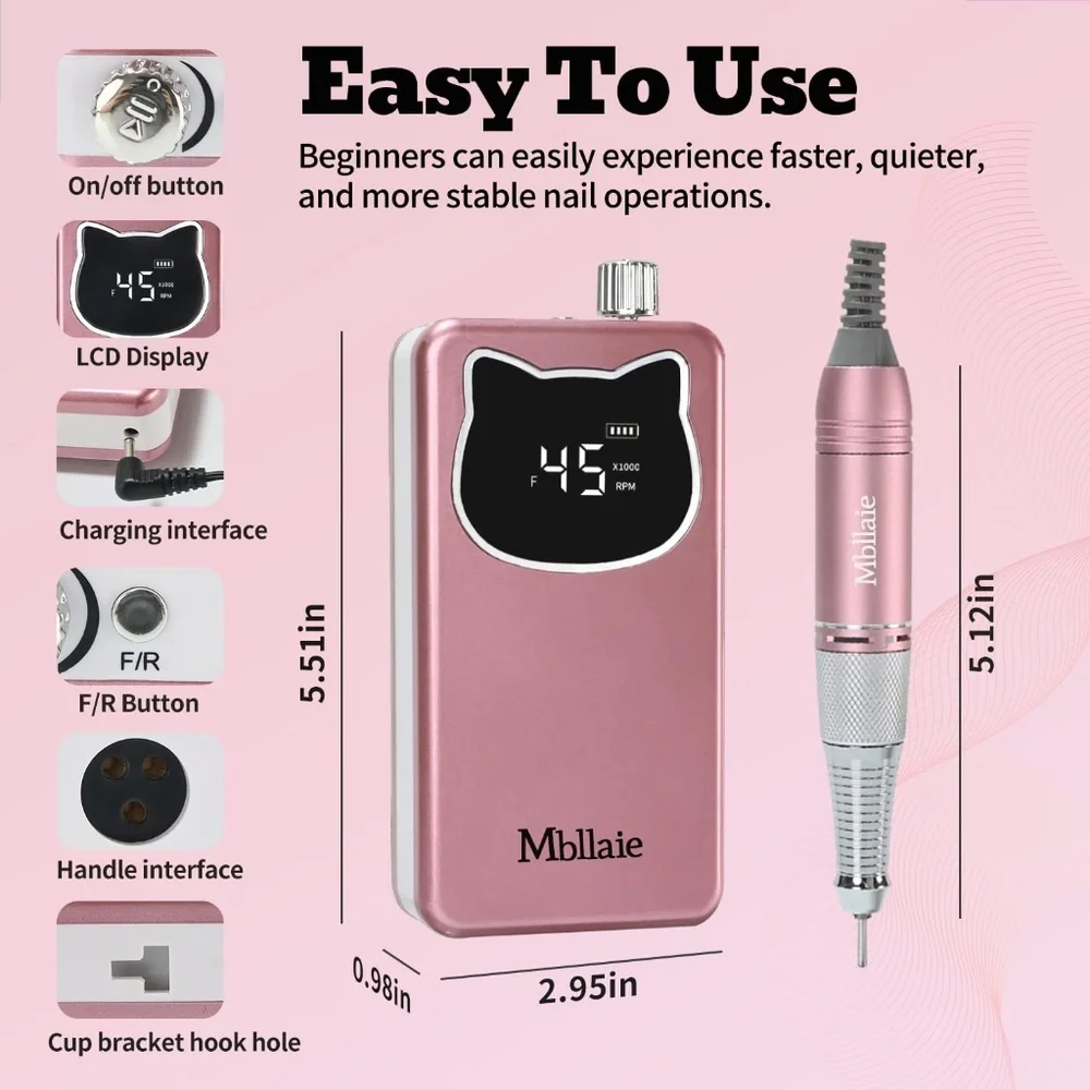 Pink Professional Nail Drill File 45000RPM